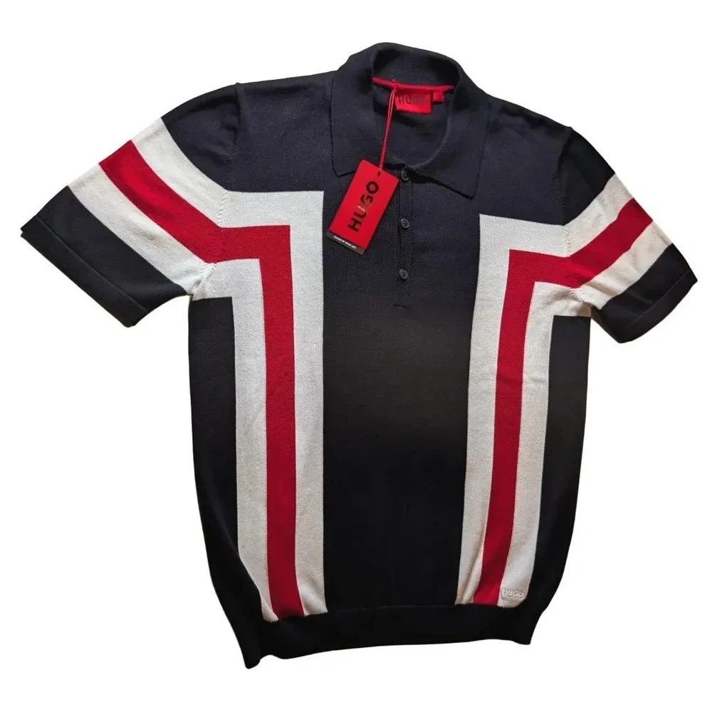 HUGO Boss Spolo Geometric Cotton Knit Polo Shirt Men's Sz S NWT $144 - Picture 8 of 9